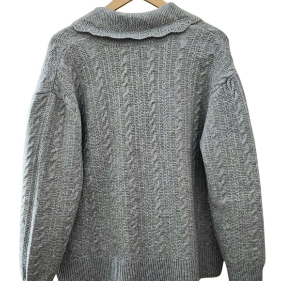 NEW! JOIE Gray Cable Knit Velvet Bow Oversized Cardigan Small. - Picture 4 of 6